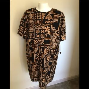 Black & Tan Shift Dress w Abstract Design